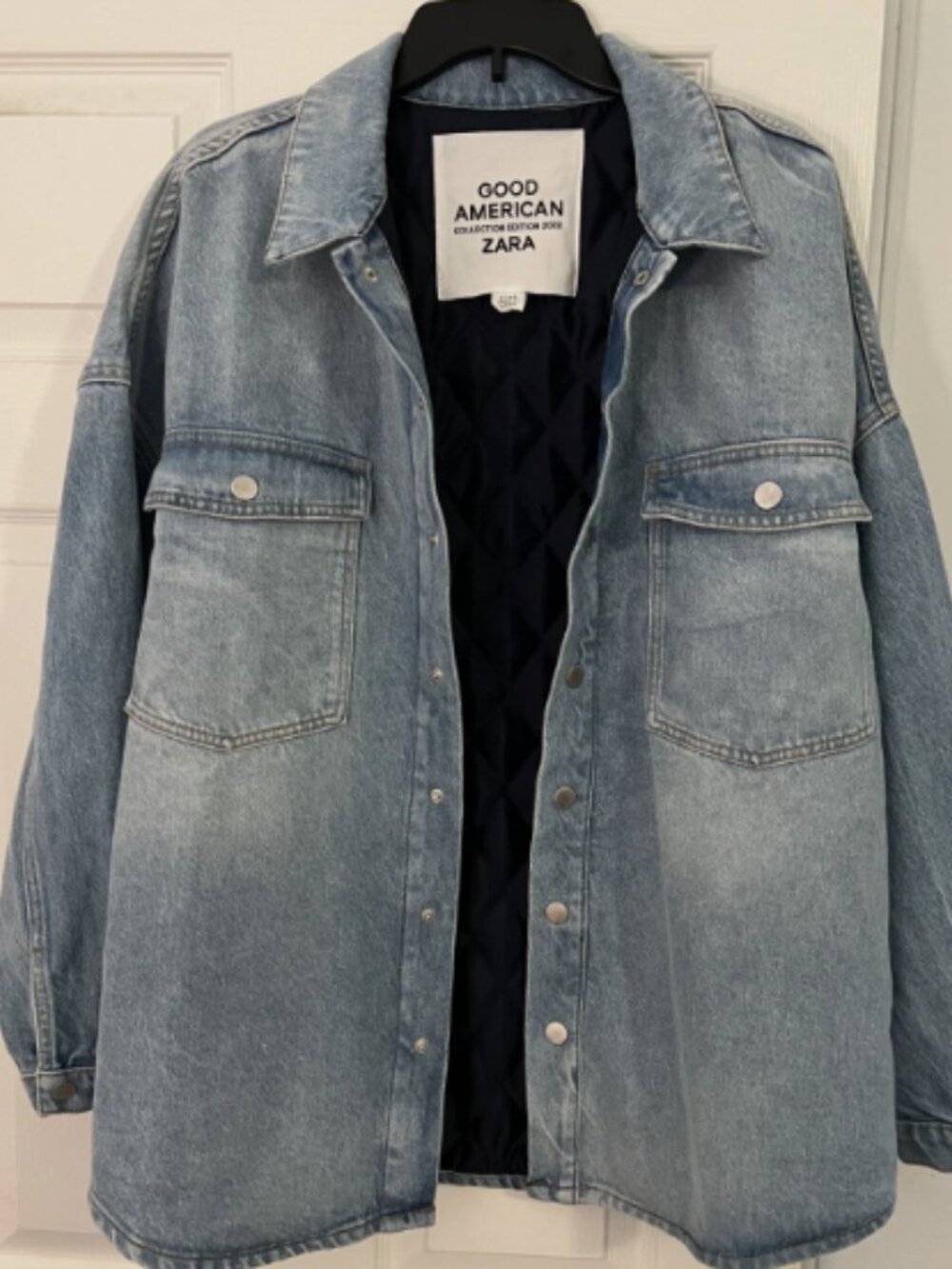 Zara Good American Womens Denim Jean Jacket 2X Blue oversized 2553/066 lined